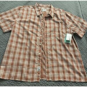 Marmot Mountain Works Orange Plaid Hiking Shirt 2XL Short Sleeve Outdoor